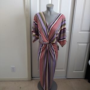 EVRI Women’s 1X Long Red White Green Stripes with Twist Chest Accent NWT